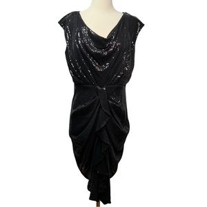Eva Franco Black Sequined Cap Sleeve Dress NWT 10
